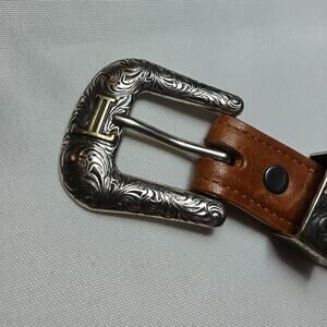 Lucchese Brown Leather Western Belt Handmade Silver Buckle Women Size 40 Rodeo